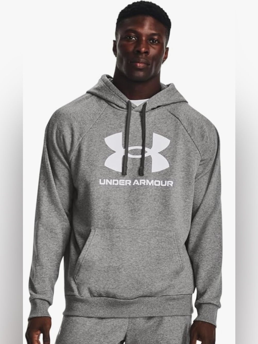Under Armour Men's Heather Gray Pullover Hoodie with White Logo Size M (1266)